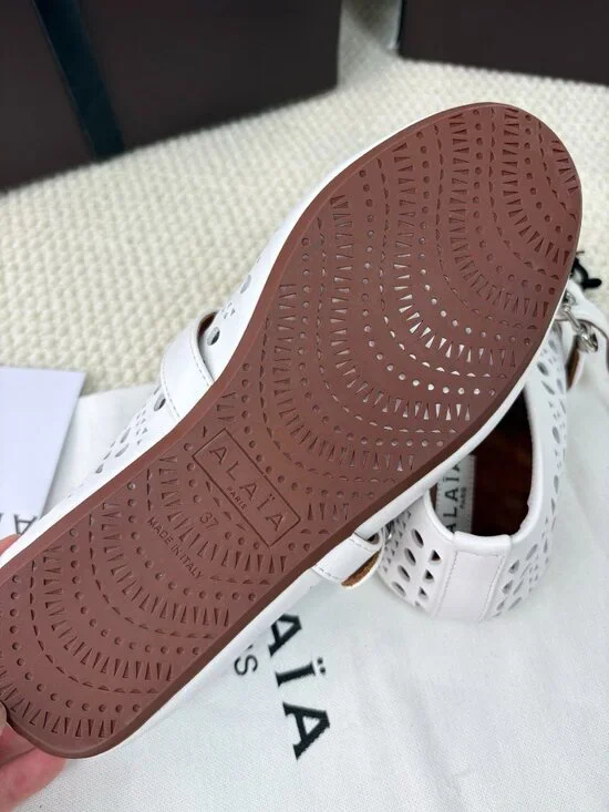 ALAÏA White Perforated Mary Jane Flats - Picture 6 of 6
